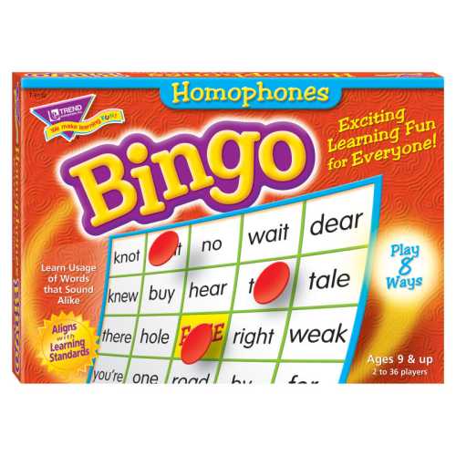 Homophones Bingo Game