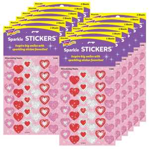 Shimmering Hearts Sparkle Stickers&reg;, 72 Per Pack, 12 Packs