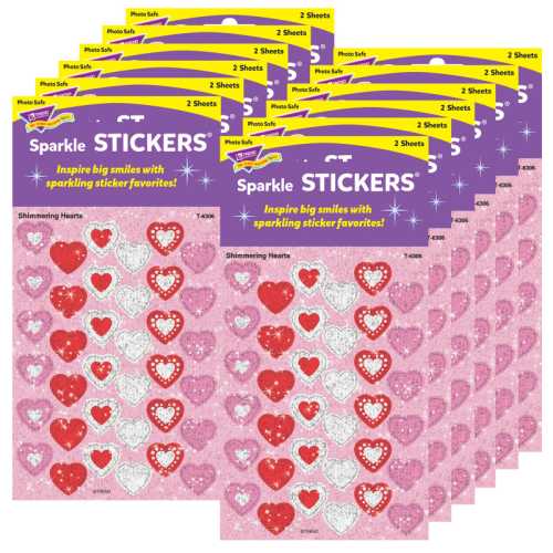 Shimmering Hearts Sparkle Stickers&reg;, 72 Per Pack, 12 Packs