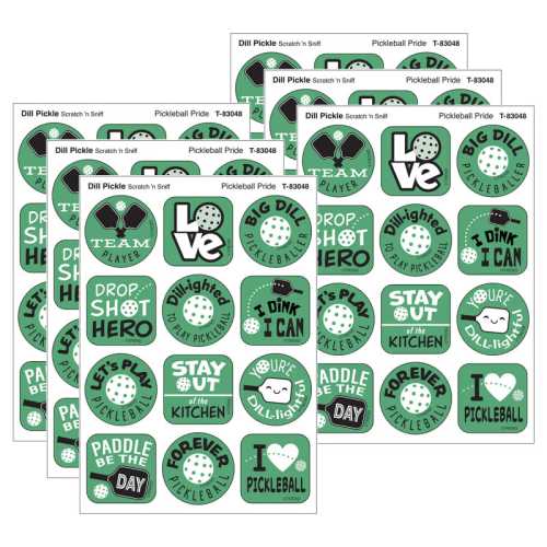 Pickleball DILL-ight, Dill Pickle Scent Scratch 'n Sniff Stinky Stickers&reg;, 48 Per Pack, 6 Packs