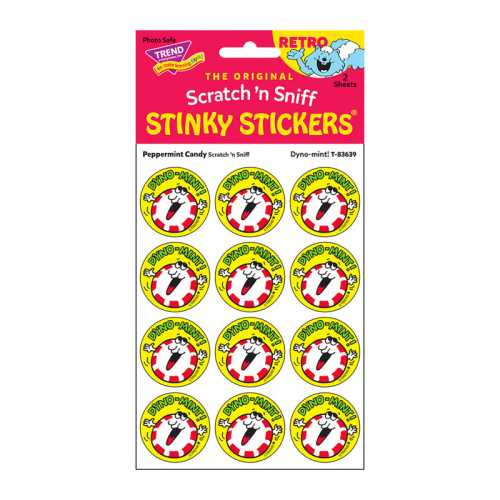 Dyno-mint!/Peppermint Candy scent Retro Scratch 'n Sniff Stinky Stickers&reg;, 24 ct.