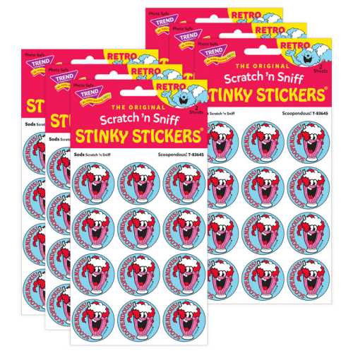 Scoopendous!/Soda scent Retro Scratch 'n Sniff Stinky Stickers&reg;, 24 Per Pack, 6 Packs