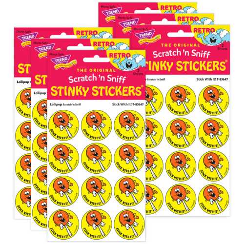Stick With It!/Lollipop scent Retro Scratch 'n Sniff Stinky Stickers&reg;, 24 Per Pack, 6 Packs