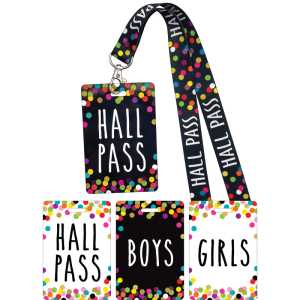 Confetti Hall Pass with Lanyard, Set of 4