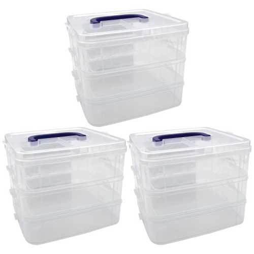 3-Tier Clear Stackable Storage Container, Pack of 3