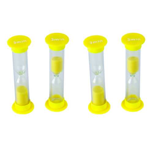 3 Minute Sand Timers - Small, Yellow, Pack of 4