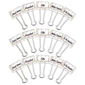 Confetti Large Binder Clips, Management, 5 Per Pack, 3 Packs