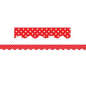 Red Polka Dots Scalloped Border Trim, 35 Feet