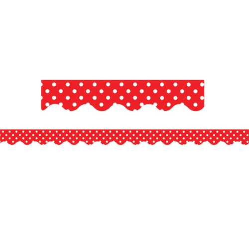 Red Polka Dots Scalloped Border Trim, 35 Feet