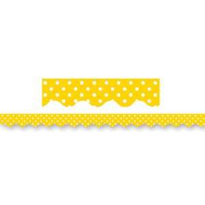 Yellow Polka Dots Scalloped Border Trim, 35 Feet