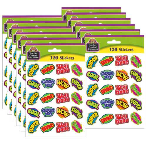 Positive Words Stickers, 120 Per Pack, 12 Packs