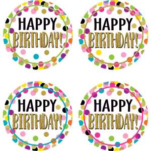 Confetti Happy Birthday Wear 'Em Badges, Pack of 32