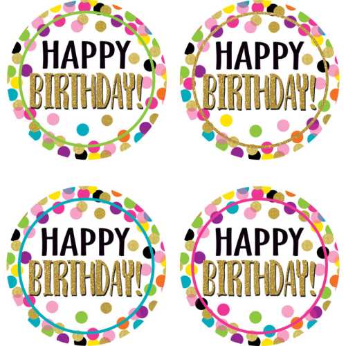 Confetti Happy Birthday Wear 'Em Badges, Pack of 32
