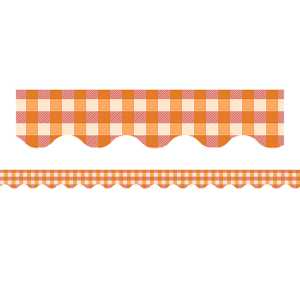 Orange Gingham Scalloped Border Trim, 35 Feet