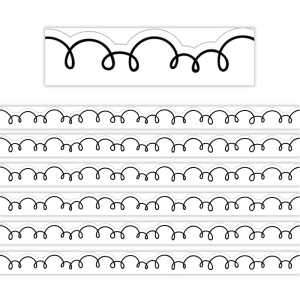 White with Black Squiggles Die-Cut Border Trim, 35 Feet Per Pack, 6 Packs