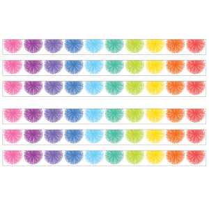 Colorful Poms Scalloped Die-Cut Border Trim, 35 Feet Per Pack, 6 Packs