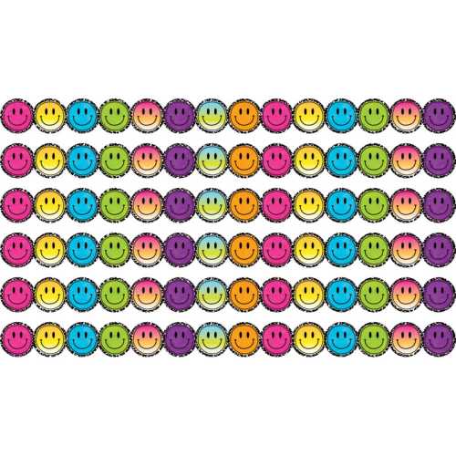 Brights 4Ever Smiley Faces Die-Cut Border Trim, 35 Feet Per Pack, 6 Packs