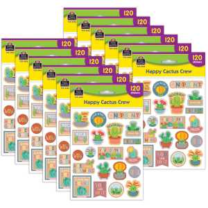 Happy Cactus Crew Stickers, 120 Per Pack, 12 Packs