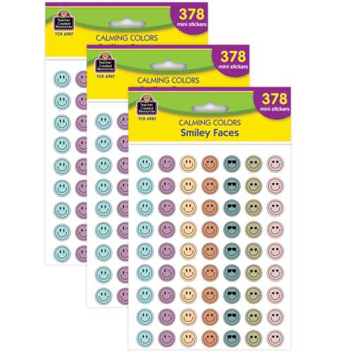 Calming Colors Smiley Faces Mini Stickers, 378 Per Pack, 3 Packs