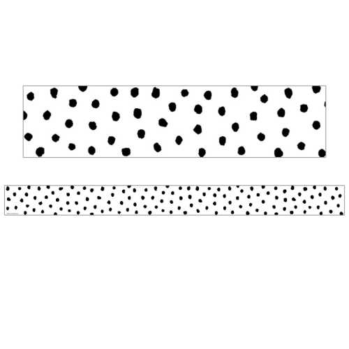 Black Painted Dots on White Straight Border Trim