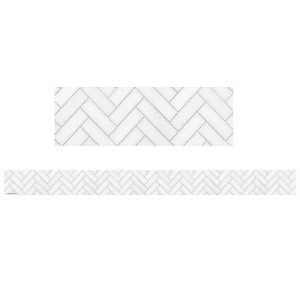 Modern Farmhouse White Herringbone Straight Border Trim, 35 Feet