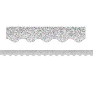 Silver Sparkle Scalloped Border Trim, 35 Feet