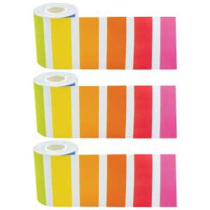 Colorful Stripes Straight Rolled Border Trim, 50 Feet Per Roll, Pack of 3