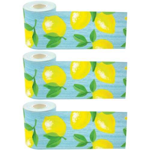 Lemon Zest Straight Rolled Border Trim, 50 Feet Per Roll, Pack of 3