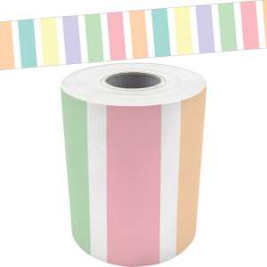 Pastel Pop Stripes Straight Rolled Border Trim, 50 Feet
