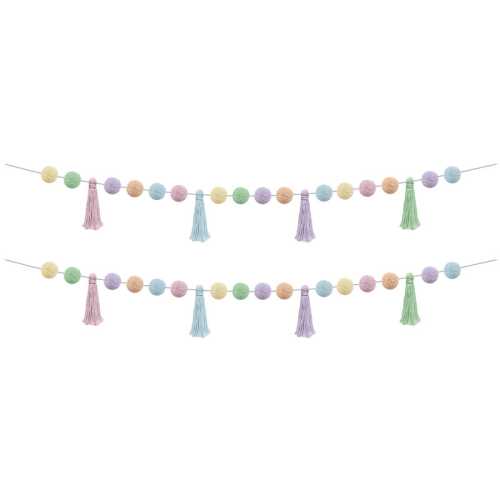 Pastel Pop Pom-Poms and Tassels Garland, 60