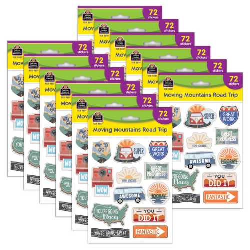 Moving Mountains Road Trip Stickers, 72 Per Pack, 12 Packs