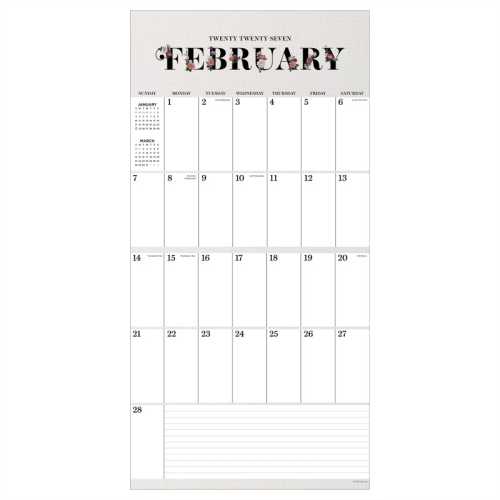 2027 Big Grid Floral Wall Calendar