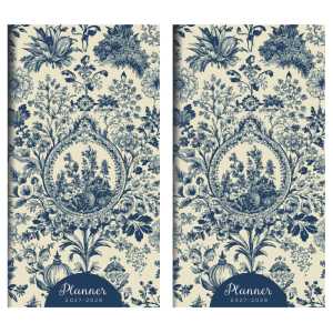 2027-2028 Blue Toile Small Monthly Pocket Planner, 2-Pack
