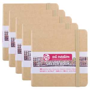 Sketchbook, 80 Sheets, 90lbs, Kraft Cover, 4.7" x 4.7", Pack of 5