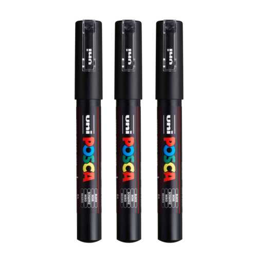 PC-1M Paint Marker, Extra Fine Bullet Tip (0.7-1.0 mm), Black, Pack of 3