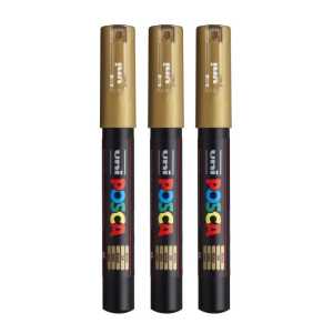 PC-1M Paint Marker, Extra Fine Bullet Tip (0.7-1.0 mm), Gold, Pack of 3