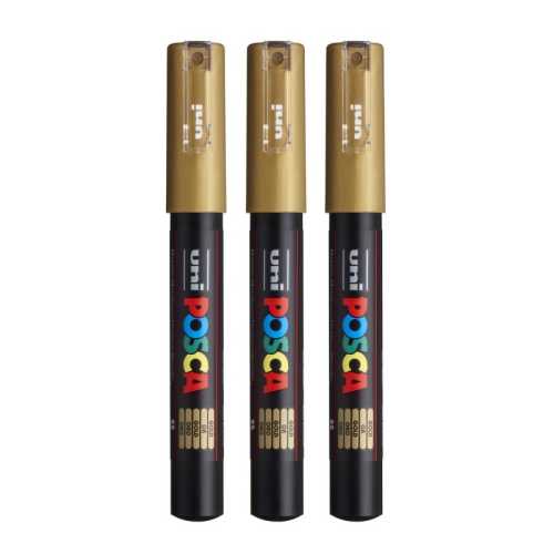 PC-1M Paint Marker, Extra Fine Bullet Tip (0.7-1.0 mm), Gold, Pack of 3