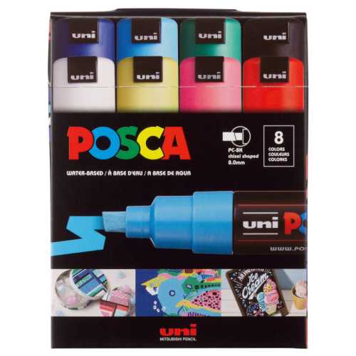 PC-8K Paint Markers, Broad Chisel Tip (8 mm), Assorted Colors, Set of 8