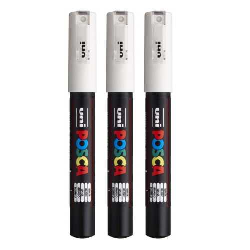 PC-1M Paint Marker, Extra Fine Bullet Tip (0.7-1.0 mm), White, Pack of 3