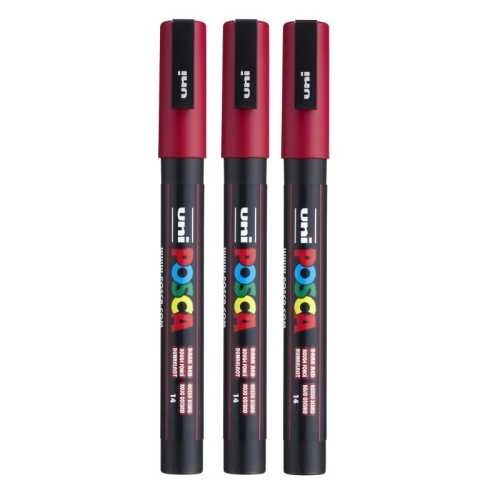 PC-3M Paint Marker, Fine Bullet Tip (0.9-1.3 mm), Dark Red, Pack of 3