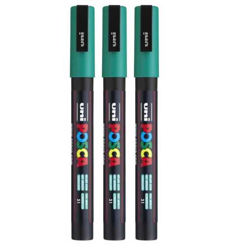 PC-3M Paint Marker, Fine Bullet Tip (0.9-1.3 mm), Emerald Green, Pack of 3