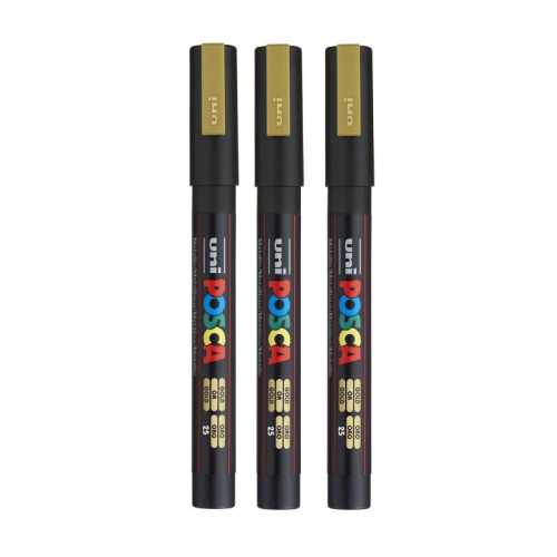 PC-3M Paint Marker, Fine Bullet Tip (0.9-1.3 mm), Gold, Pack of 3