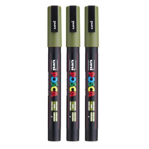 PC-3M Paint Marker, Fine Bullet Tip (0.9-1.3 mm), Khaki Green, Pack of 3
