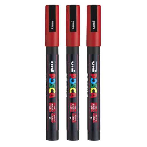 PC-3M Paint Marker, Fine Bullet Tip (0.9-1.3 mm), Red, Pack of 3