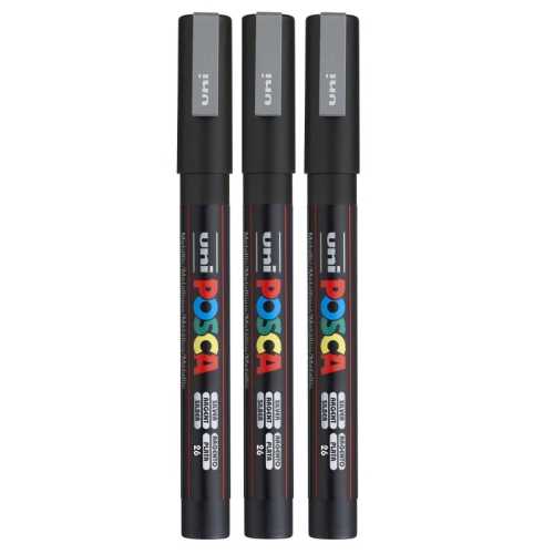 PC-3M Paint Marker, Fine Bullet Tip (0.9-1.3 mm), Silver, Pack of 3