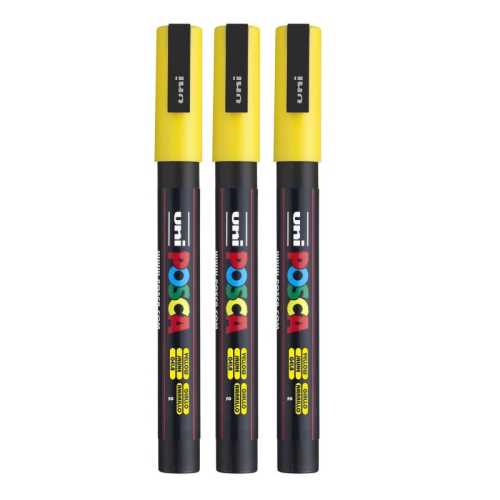 PC-3M Paint Marker, Fine Bullet Tip (0.9-1.3 mm), Yellow, Pack of 3