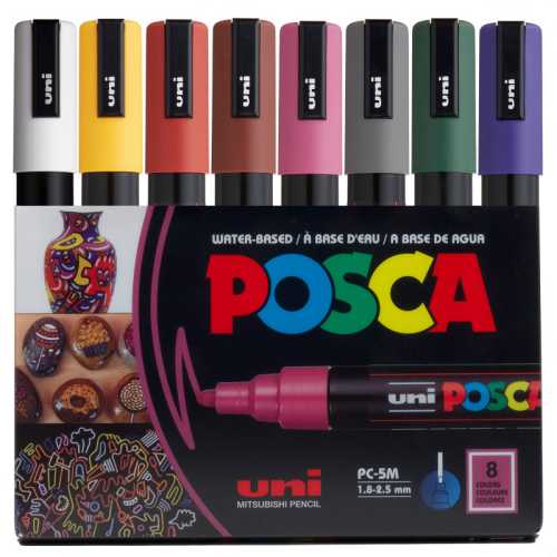 PC-5M Paint Markers, Medium Bullet Tip (1.8-2.5 mm), Dark Colors, Set of 8
