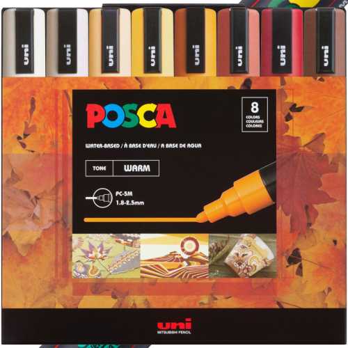 PC-5M Paint Markers, Medium Bullet Tip (1.8-2.5 mm), Warm Colors, Set of 8