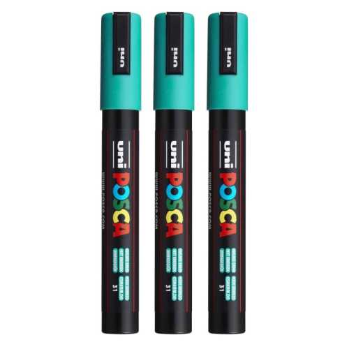 PC-5M Paint Markers, Medium Bullet Tip (1.8-2.5 mm), Emerald Green, Pack of 3
