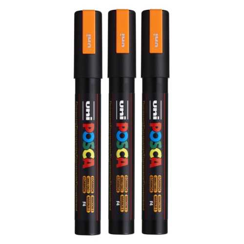 PC-5M Paint Markers, Medium Bullet Tip (1.8-2.5 mm), Fluorescent Orange, Pack of 3